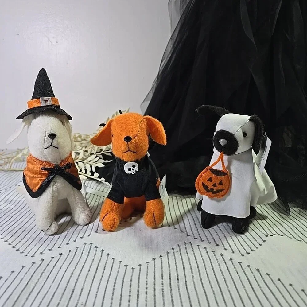 NEW Target Bullseye 3 Plush Dogs in Costumes Halloween Figurines Witch Bat Ghost